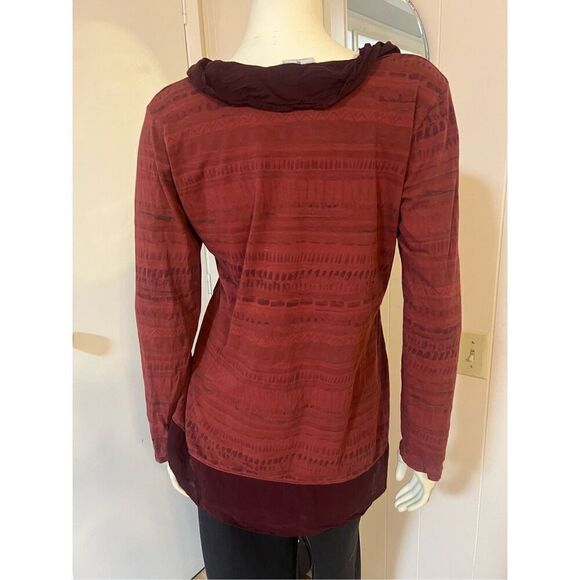 CMC Color Me Cotton Mixed Media Burgundy & Rust 100% Cotton Empire Waist Tunic W - Picture 3 of 5